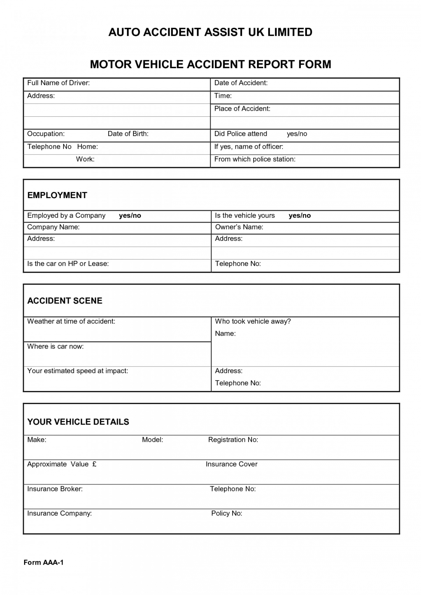 Vehicle Accident Report Form Template  Ideas Incident within Vehicle Accident Report Form Template