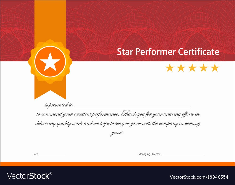 Vintage Red And Gold Star Performer Certificate Vector Image regarding Star Performer Certificate Templates