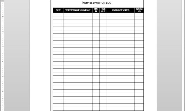 Visitor Log Template  Adm pertaining to Visitor Badge Template Word