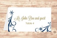 Wedding Place Card Diy Template Navy Swirling Snowflakes Editable regarding Microsoft Word Place Card Template