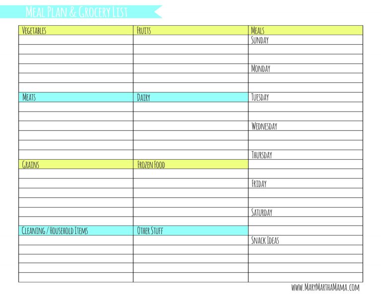 Weekly Meal Planner Template With Grocery List – Mary Martha Mama with ...