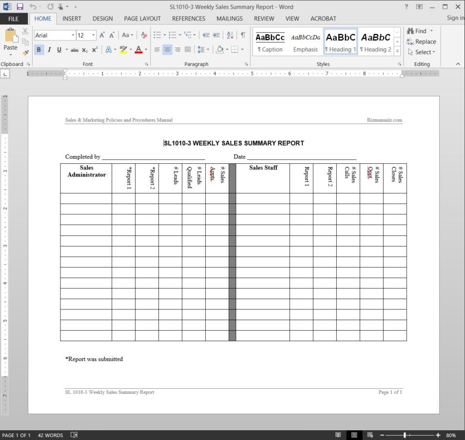 Weekly Sales Summary Report Template regarding Sales Management Report Template