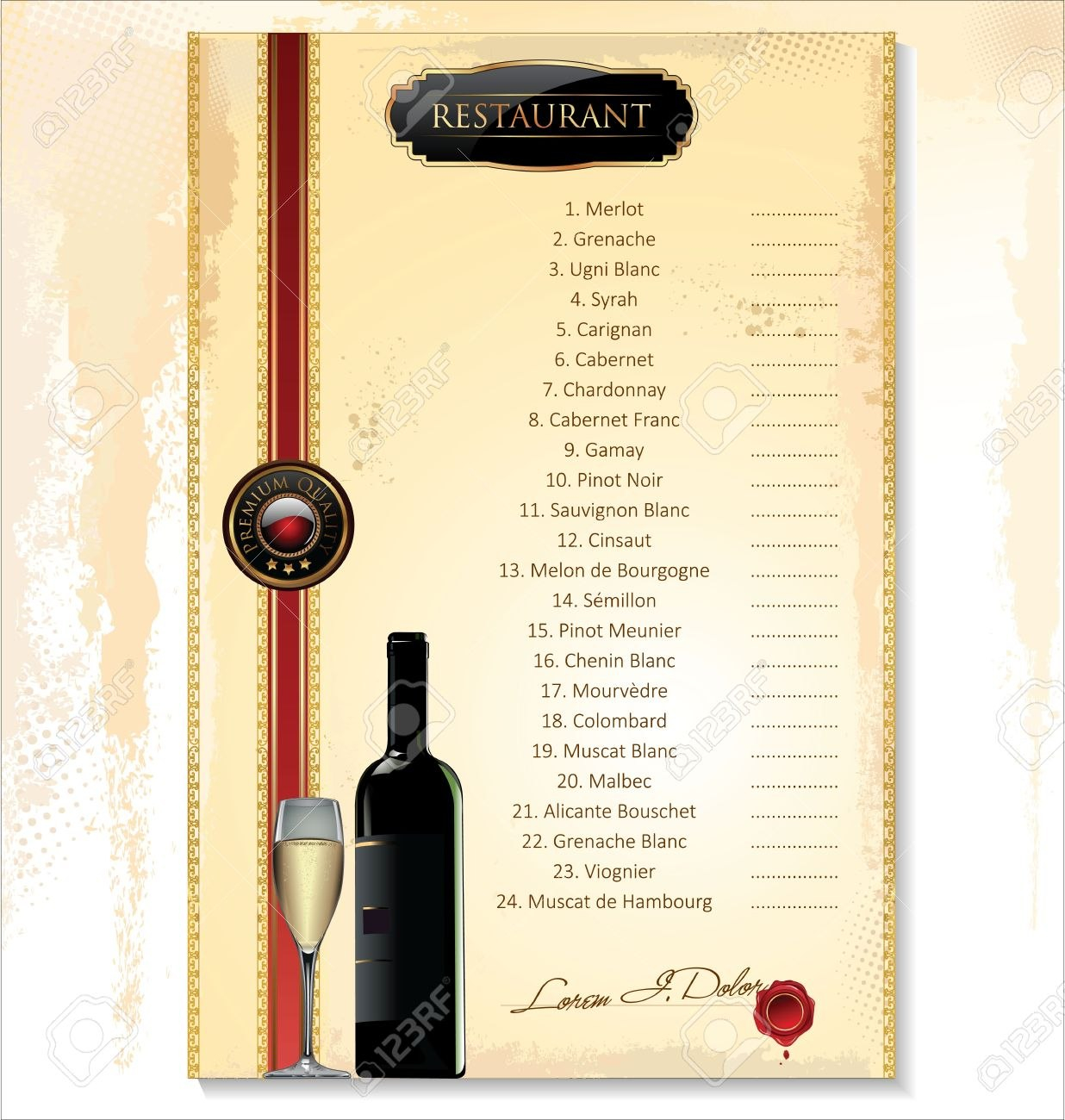 Wine Menu Template With A Price List Royalty Free Cliparts Vectors for Free Wine Menu Template