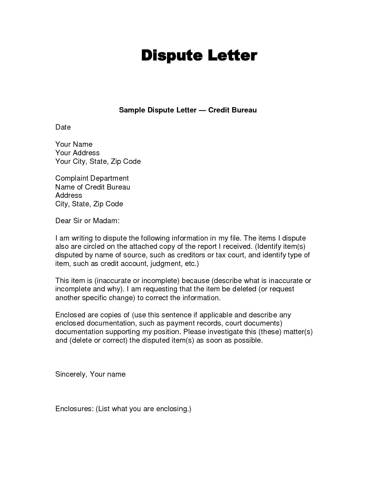 Writing Dispute Letter Format  Make A Habit   Credit Bureaus with regard to Credit Report Dispute Letter Template