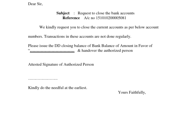 Bank Account Closing Letter Format Sample Cover Templates throughout Account Closure Letter Template