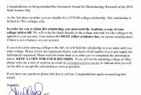 Beautiful Congratulations Scholarship Award Letter  Example in Scholarship Award Letter Template