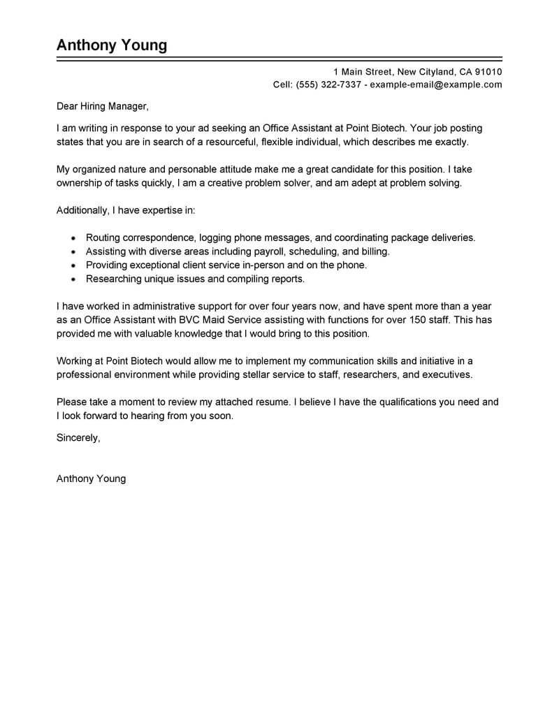 Best Office Assistant Cover Letter Examples  Livecareer intended for Cover Letter Template For Office Assistant