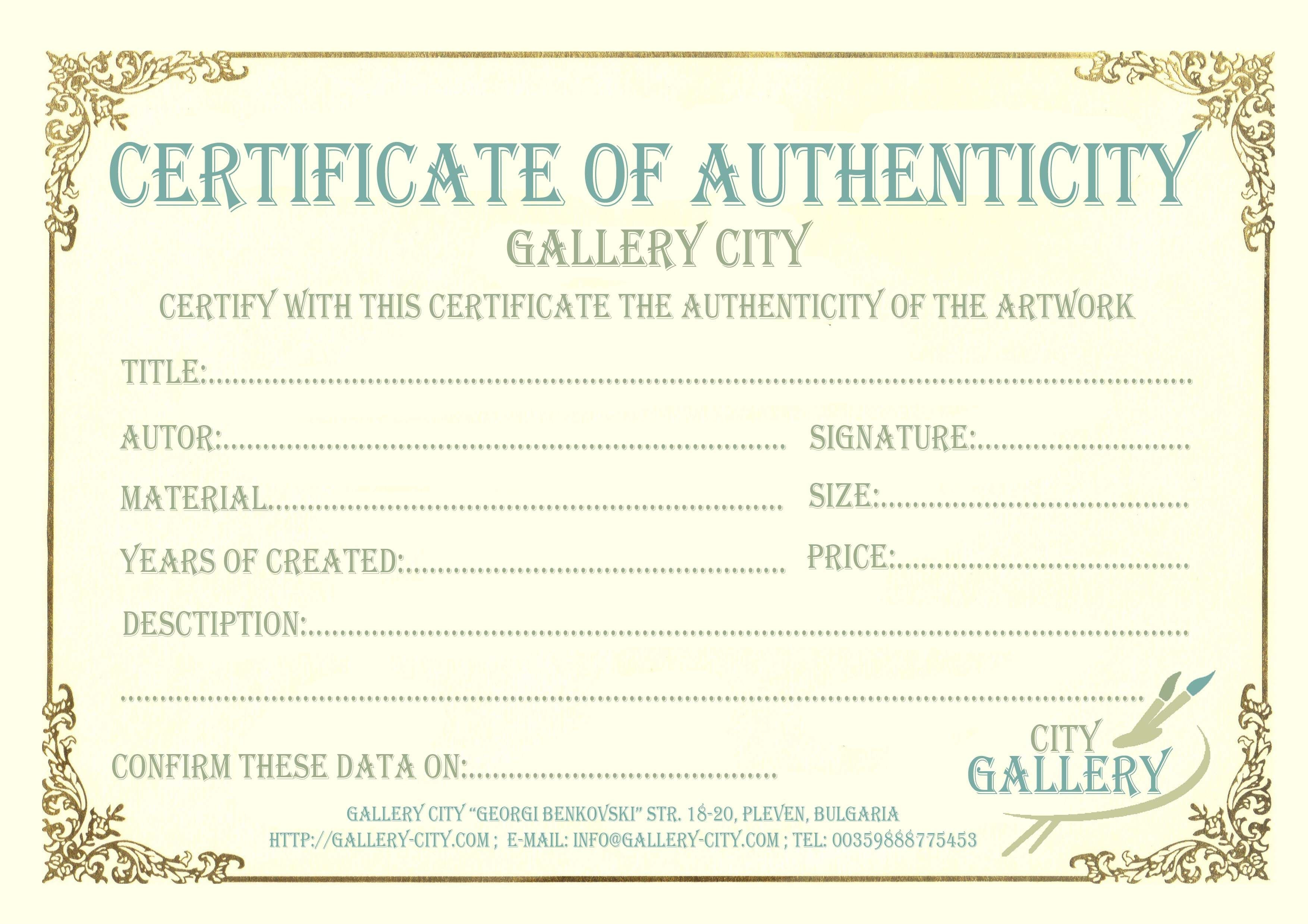 Certificate Authenticity Template Art Authenticity Certificate pertaining to Letter Of Authenticity Template