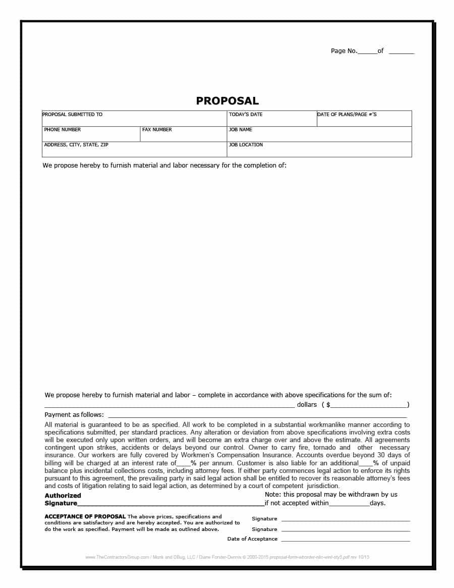 Construction Proposal Template  Construction Bid Forms in Free Contractor Proposal Template