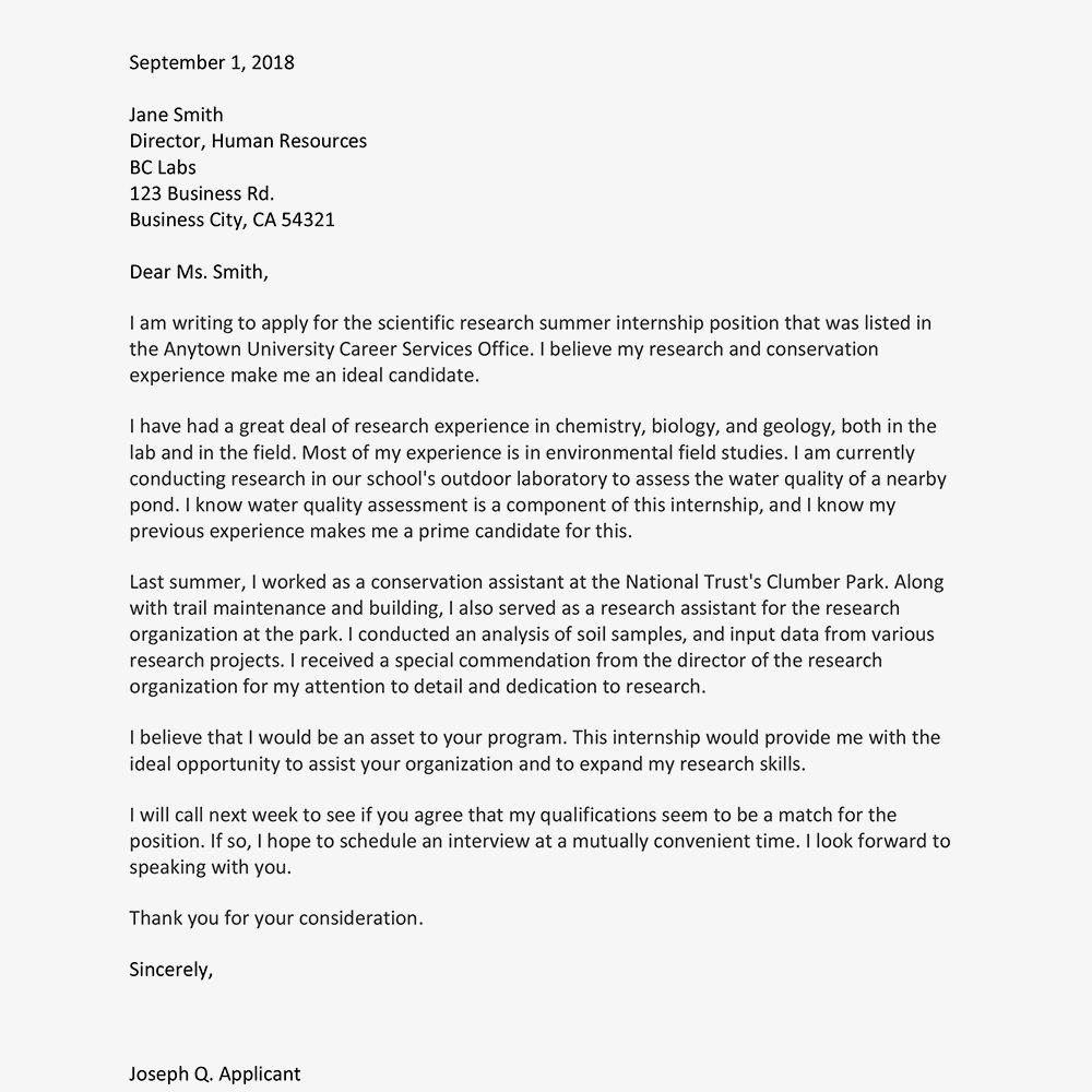 Cover Letter For An Internship Sample And Writing Tips in Internship Cover Letter Template