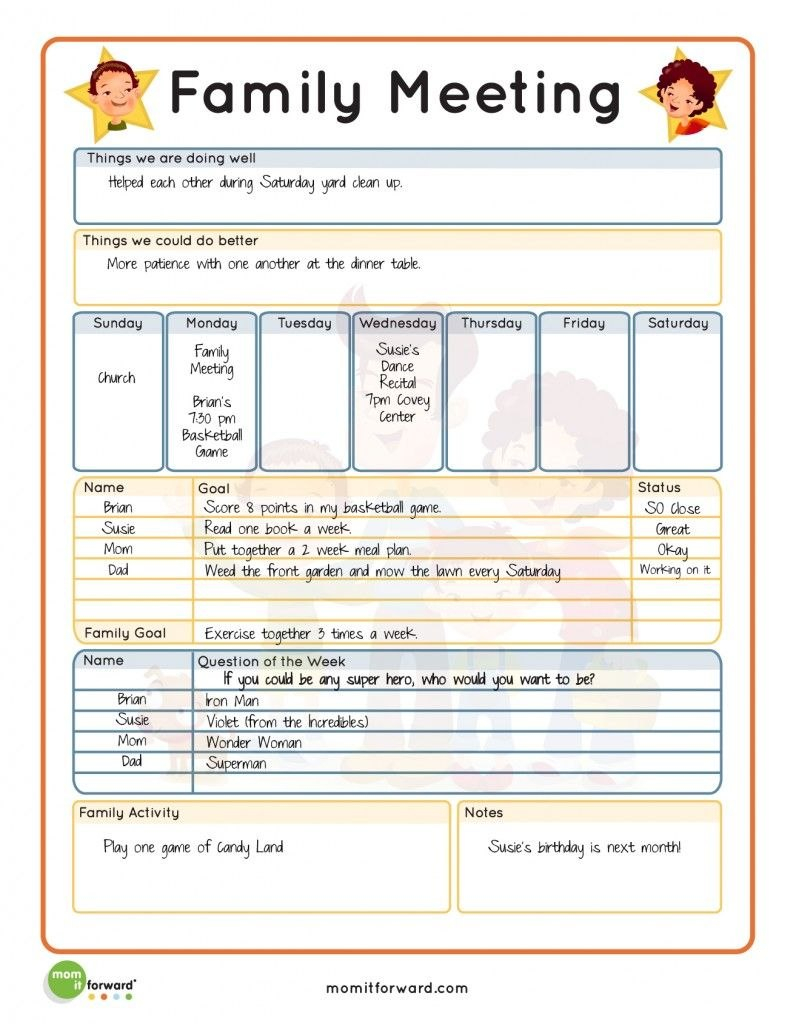 Family Meeting Printable  Discipline And Emotional Health  Family regarding Family Meeting Agenda Template
