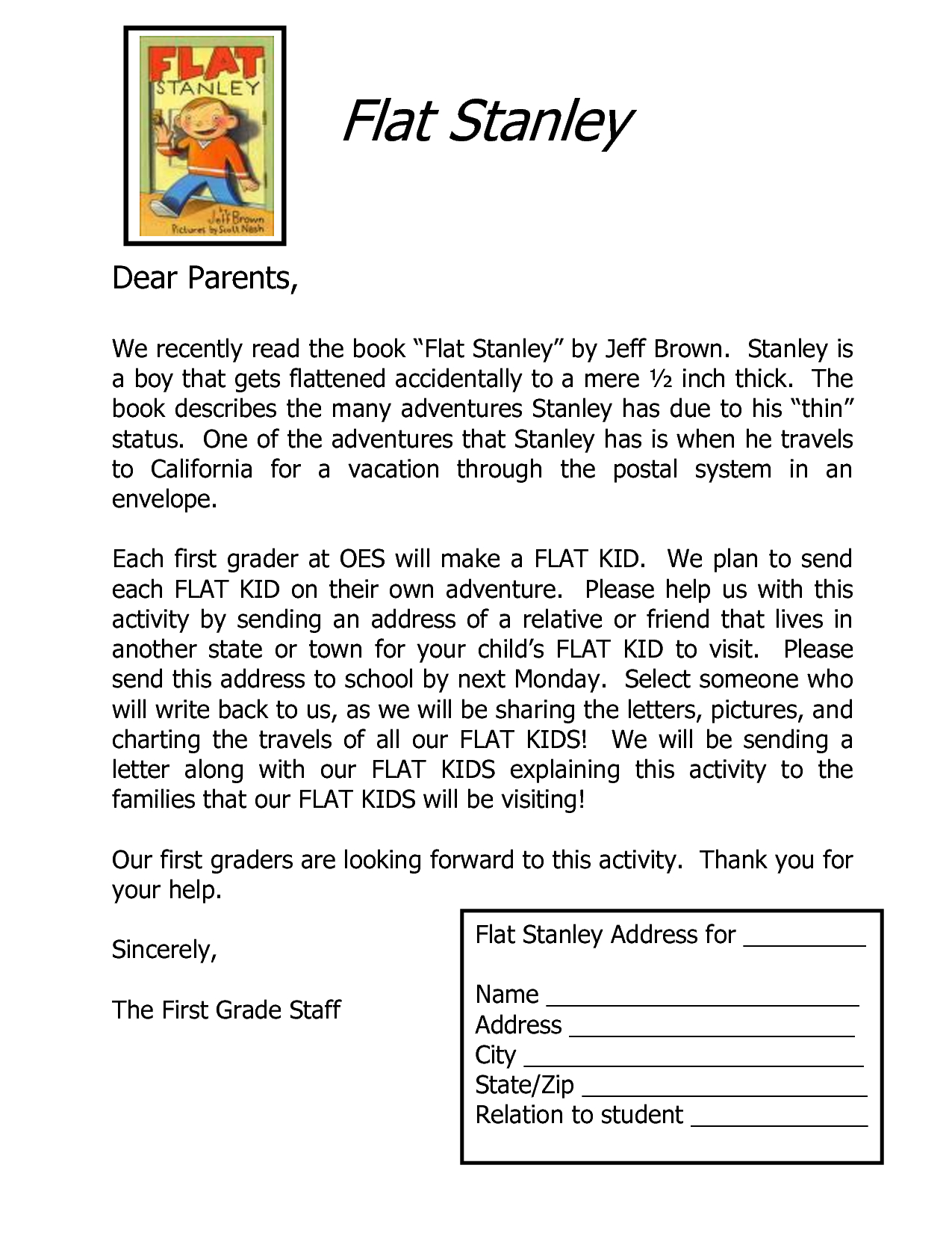 Flat Stanley Letter To Parents For Address  Google Search …  Flat pertaining to Flat Stanley Letter Template