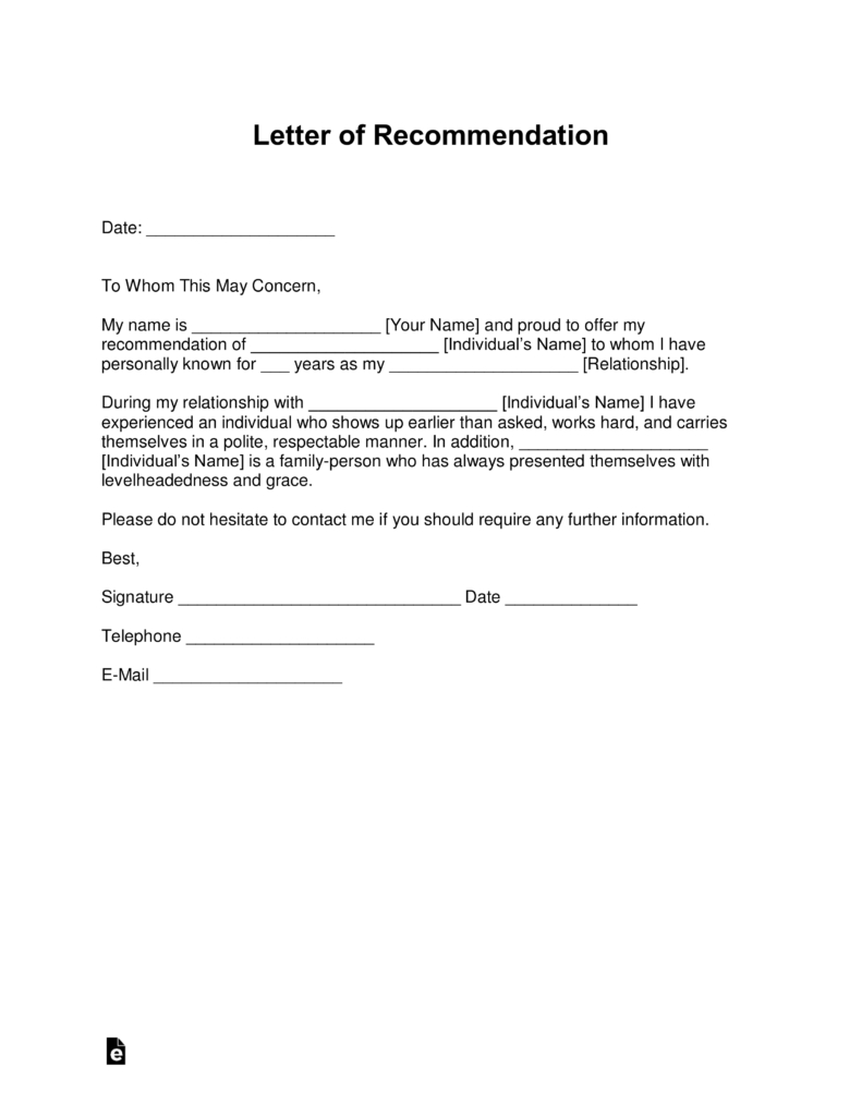 Free Letter Of Recommendation Templates  Samples And Examples  Pdf throughout Letter Of Reccomendation Template