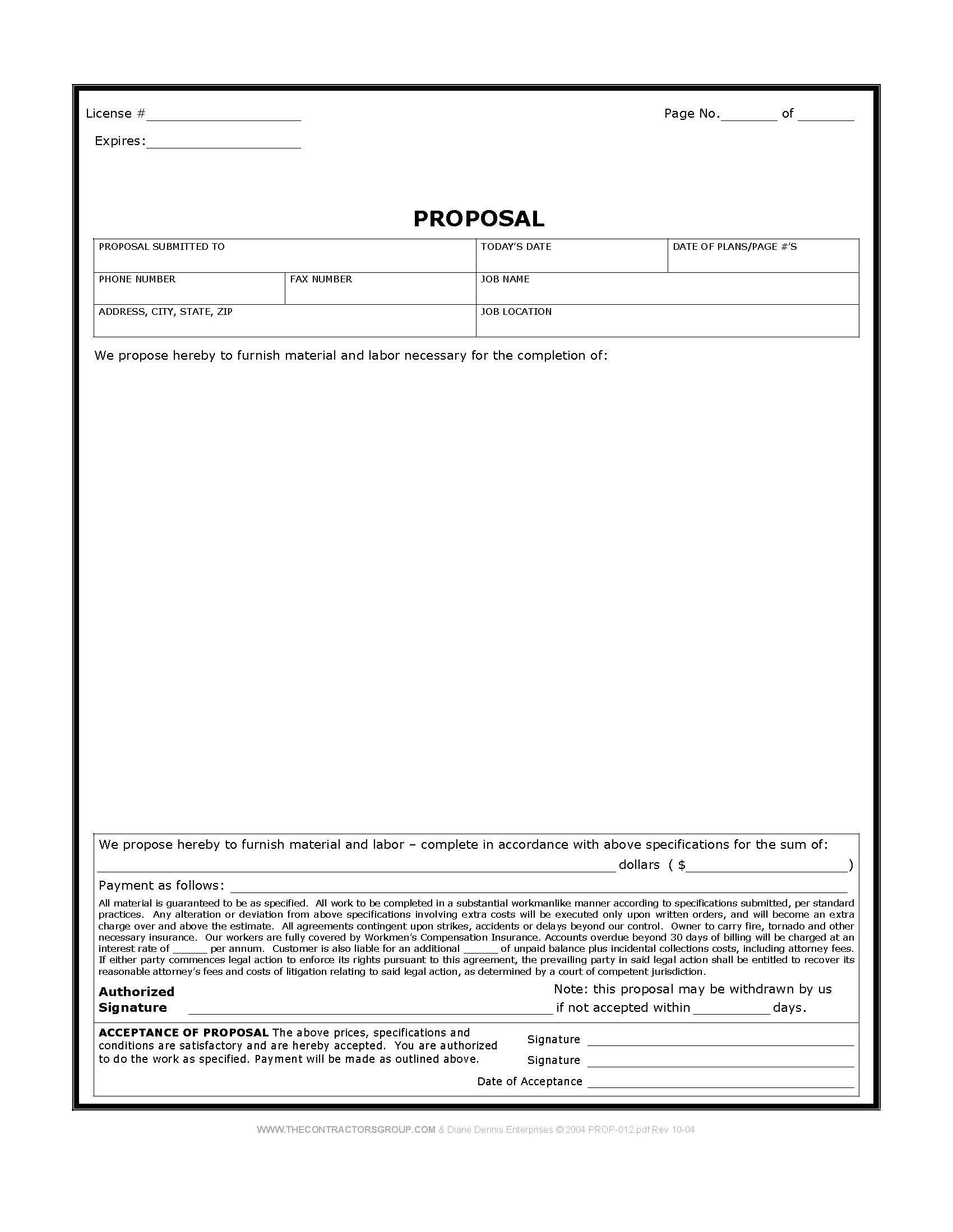 Free Print Contractor Proposal Forms  Construction Proposal Form with regard to Painting Proposal Template