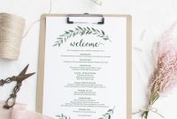 Green Welcome Itinerary Wedding Guest Welcome Letter Template pertaining to Wedding Welcome Letter Template