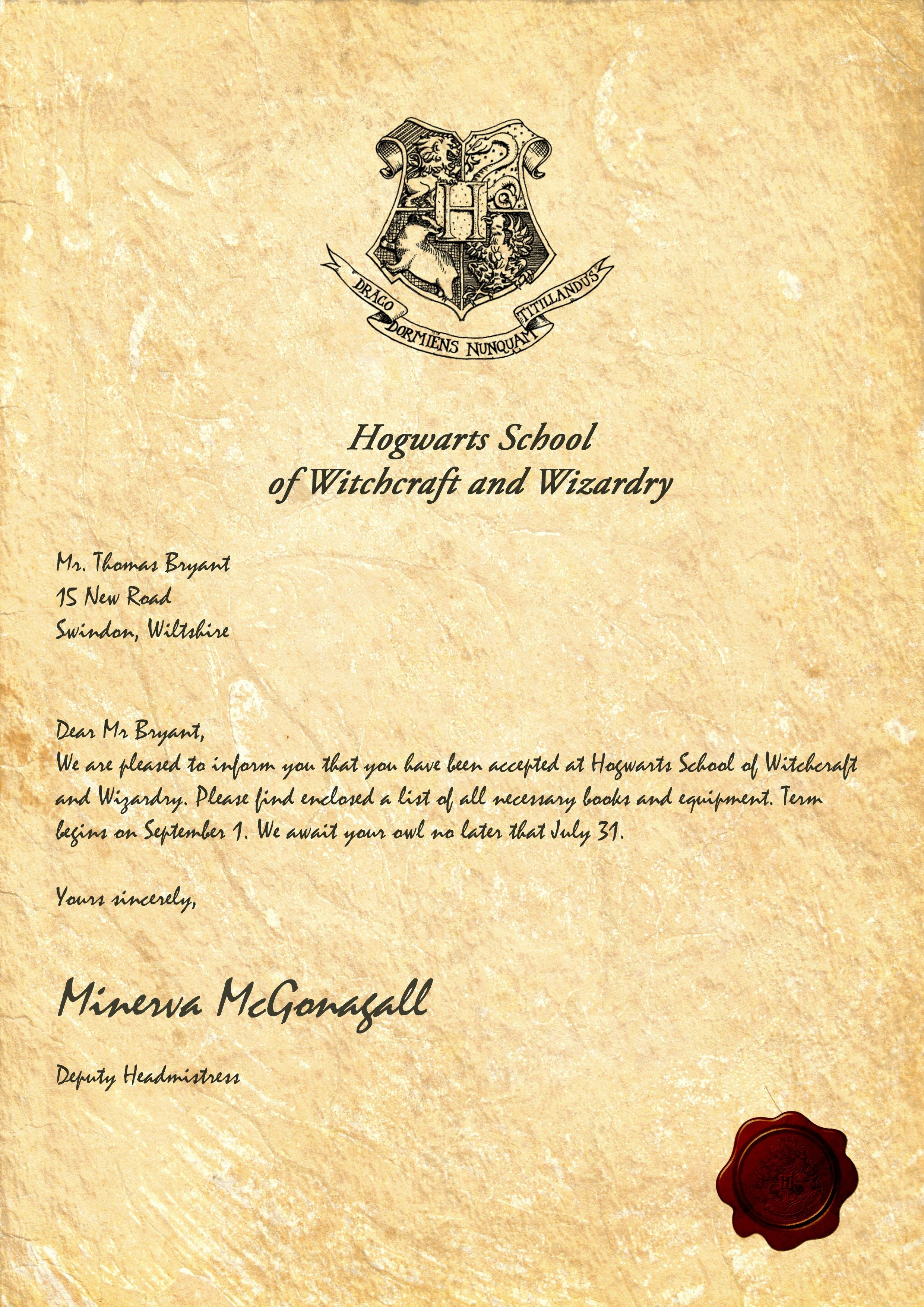 My Hogwarts Acceptance Letter Sadly My Owl Died From The Long Fly inside Harry Potter Acceptance Letter Template