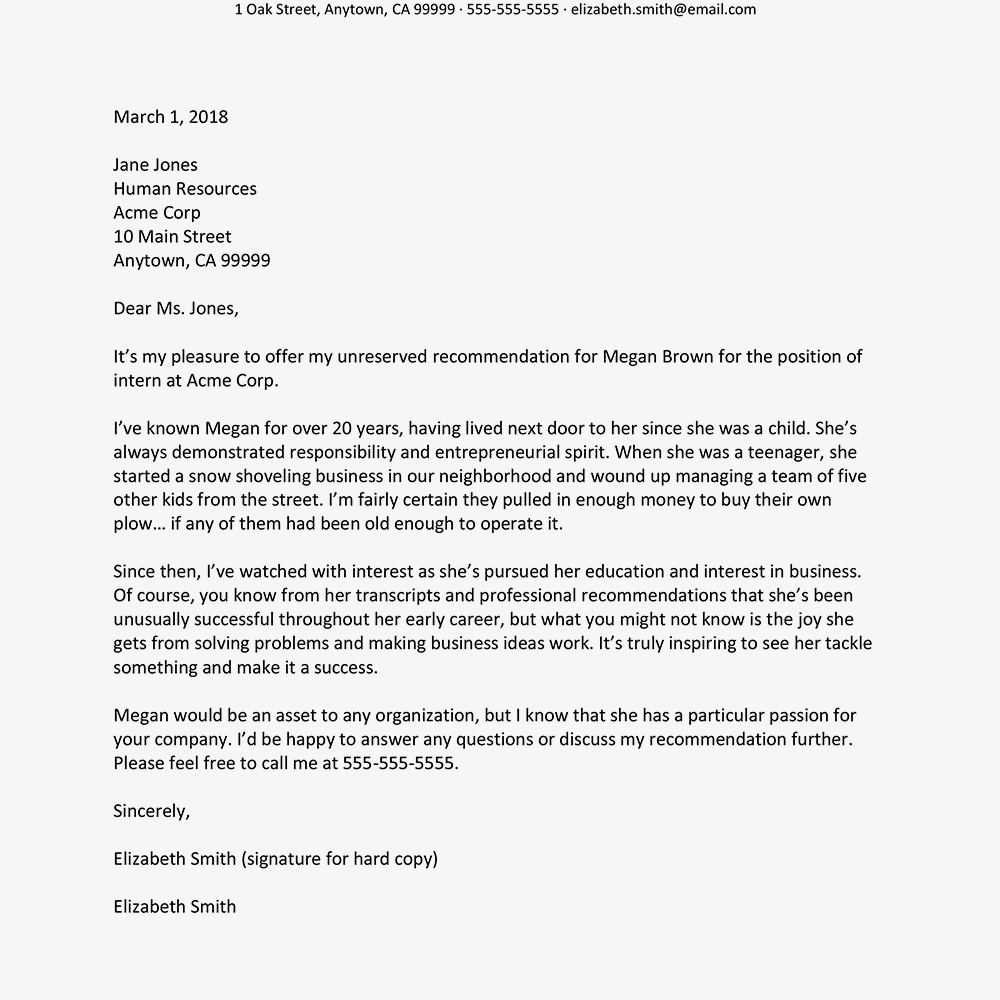 Personal Recommendation Letter Examples for Letter Of Reccomendation Template