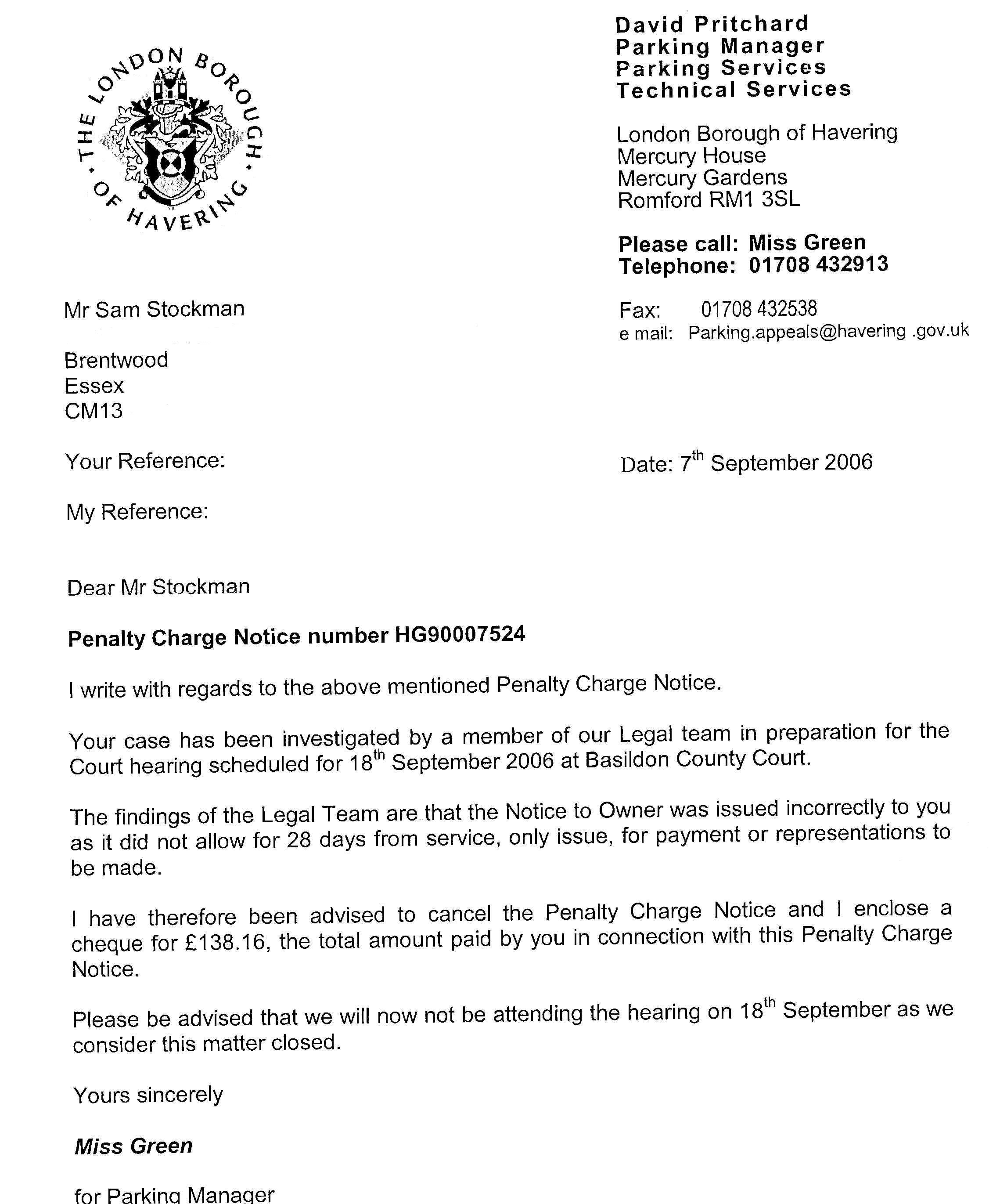 Rebut Parking Fines Over  Reasons For Appeal Sample Letters throughout Pcn Appeal Letter Template