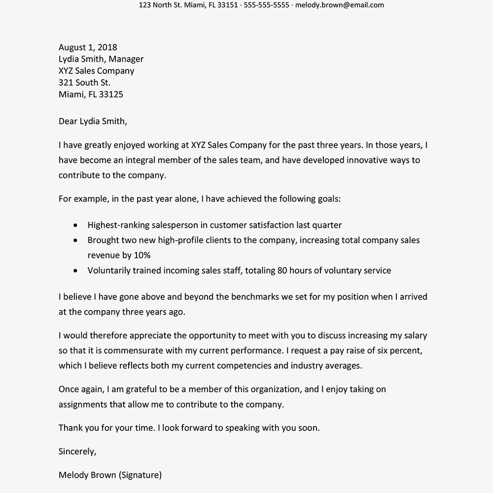 Sample Letter Requesting A Pay Raise intended for Request For Raise Letter Template