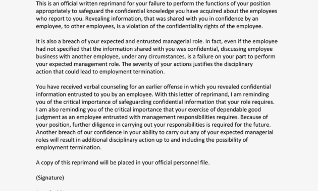 Sample Letters Of Reprimand For Employee Performance regarding Letter Of Reprimand Template