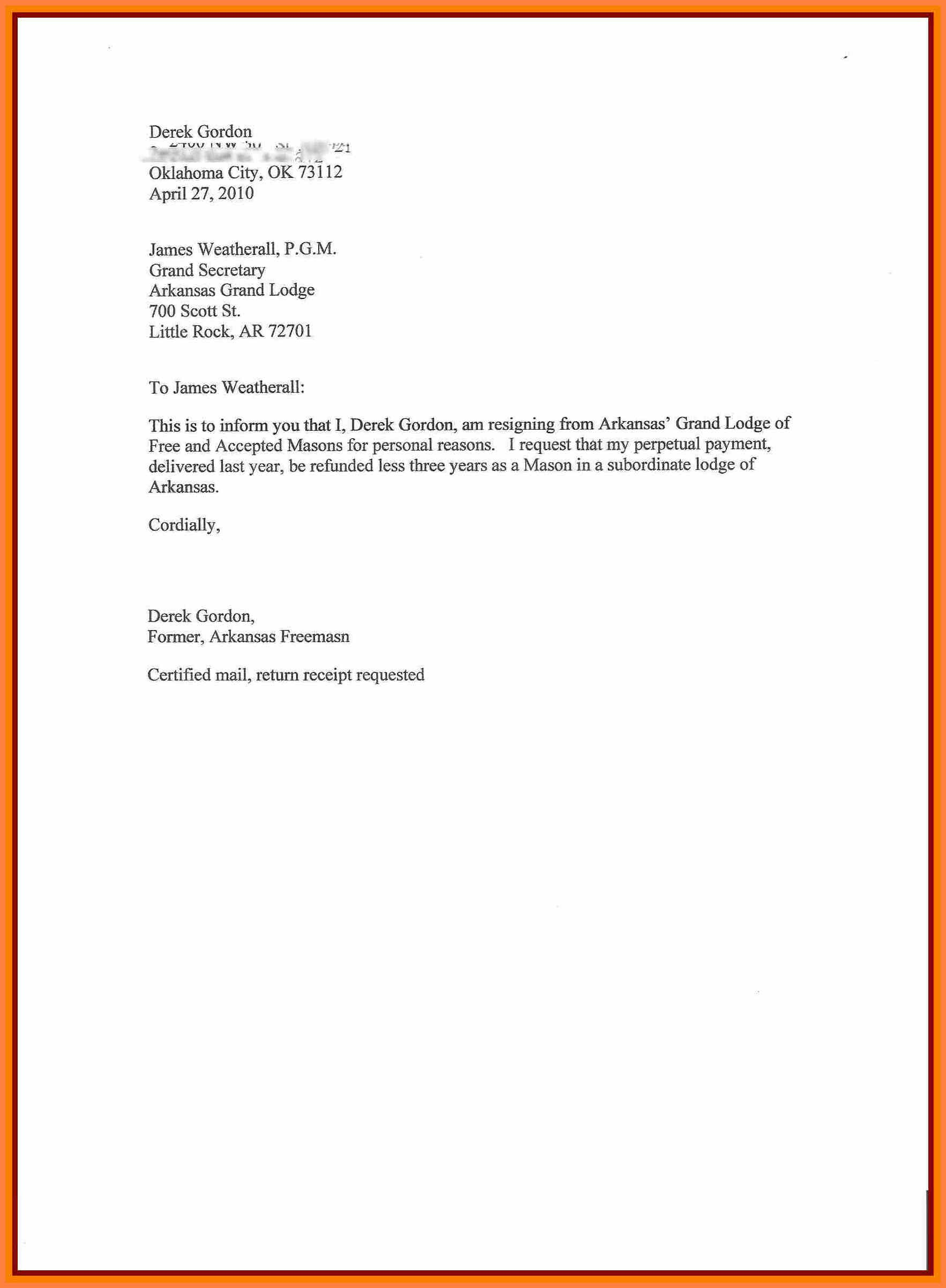 Sample Of Resignation Letter For Personal Reasons  Corpus Beat throughout Resignation Letter Template Pdf