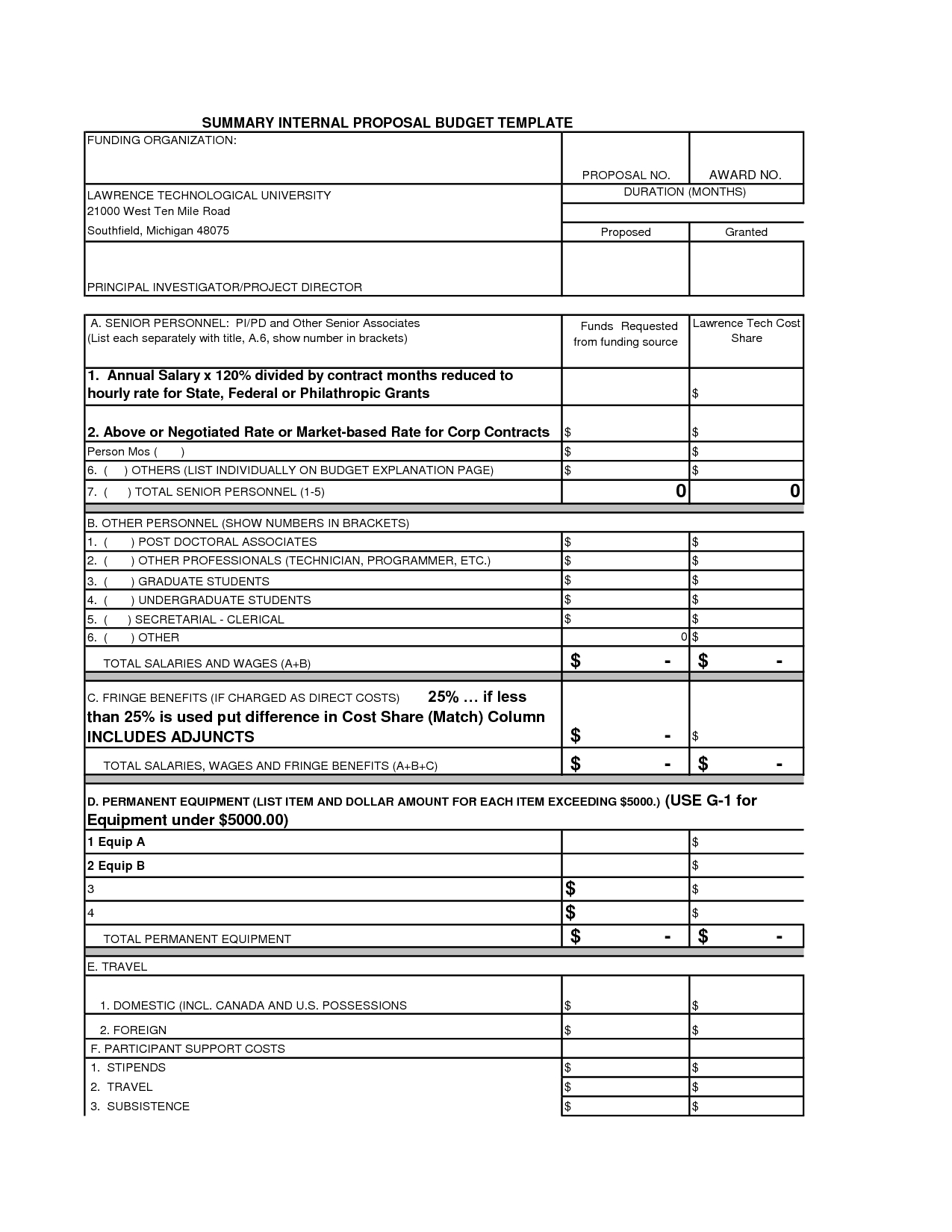 Sample Project Budget Template Grant Proposal  Plan with regard to Grant Proposal Budget Template