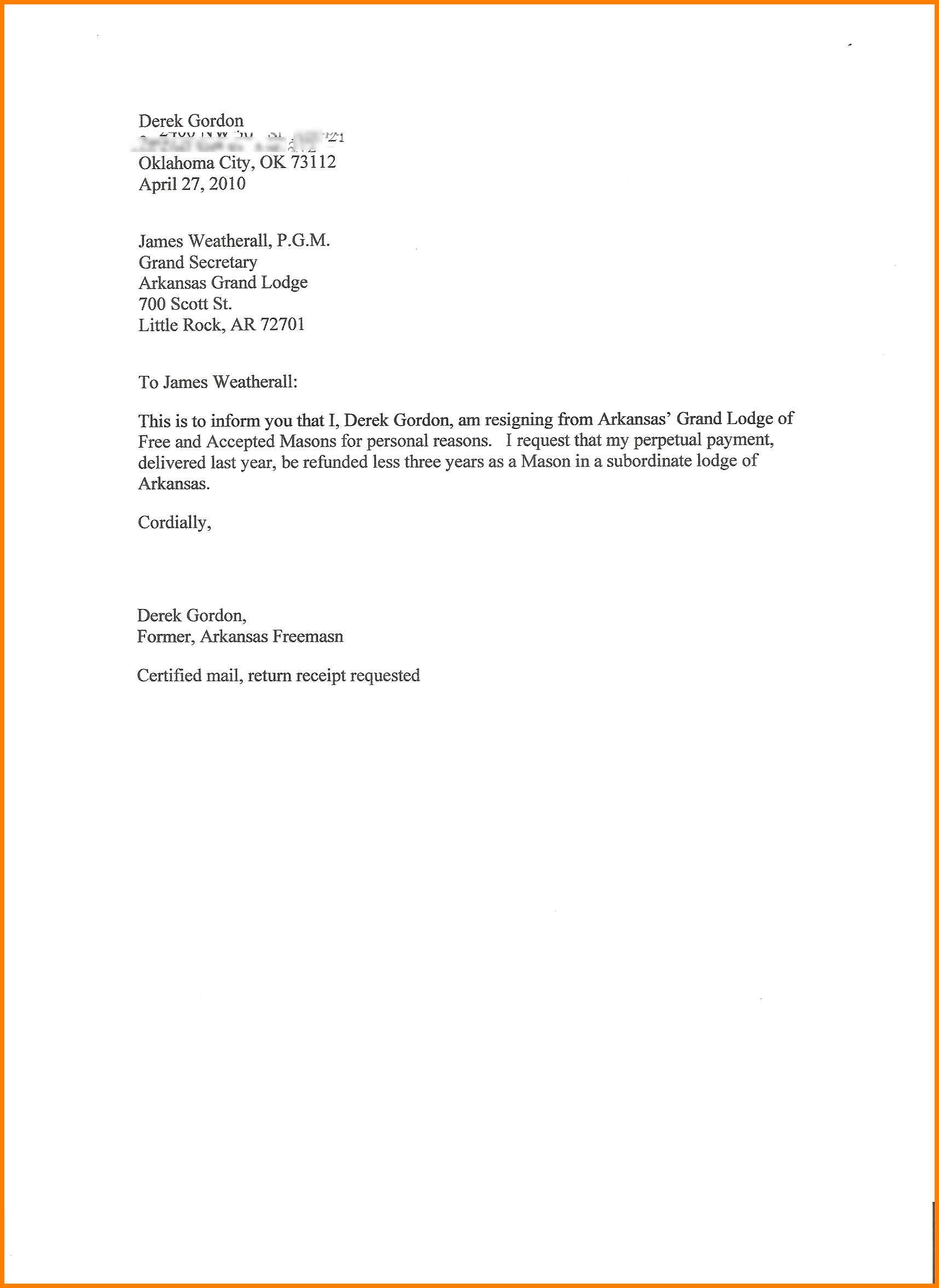 Standard Resignation Letters  Phoenix Officeaz for Standard Resignation Letter Template