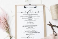 Welcome Itinerary Wedding Guest Welcome Letter Template Printable with regard to Wedding Welcome Letter Template