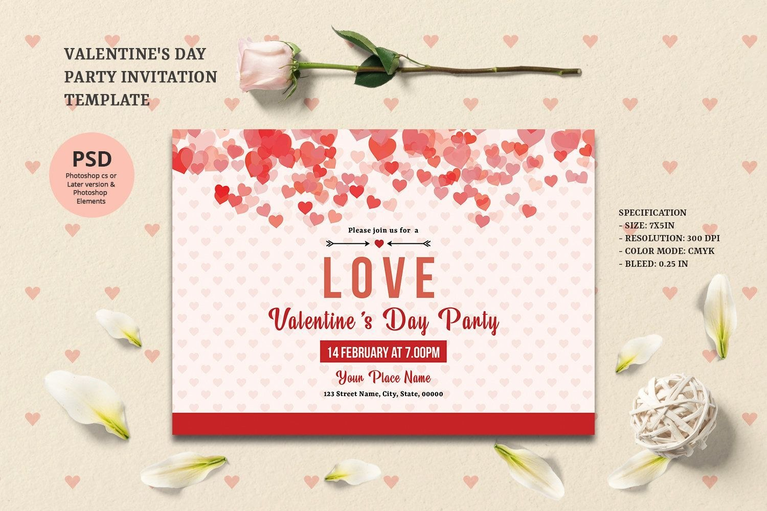 Valentines Day Party Invitation Template  Valentine's Day for Valentine Party Invitation Template